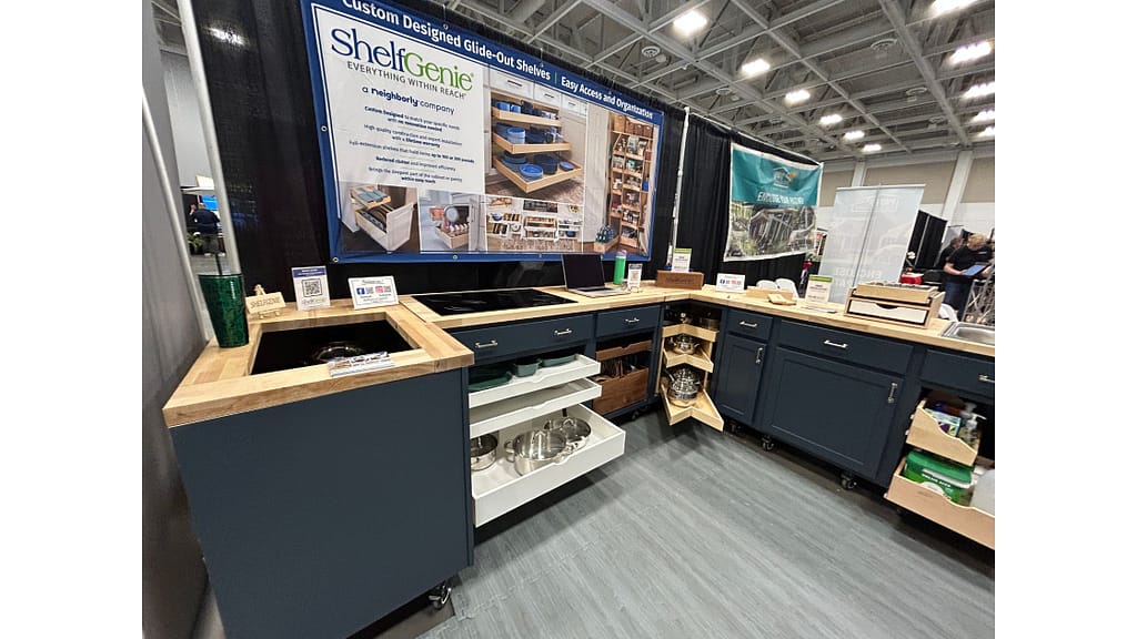 ShelfGenie custom glide-out shelves on display at the home show in Virginia Beach