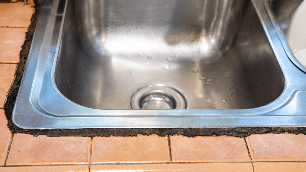 caulk vs silicone comparison showing different sealants used around sinks and countertops