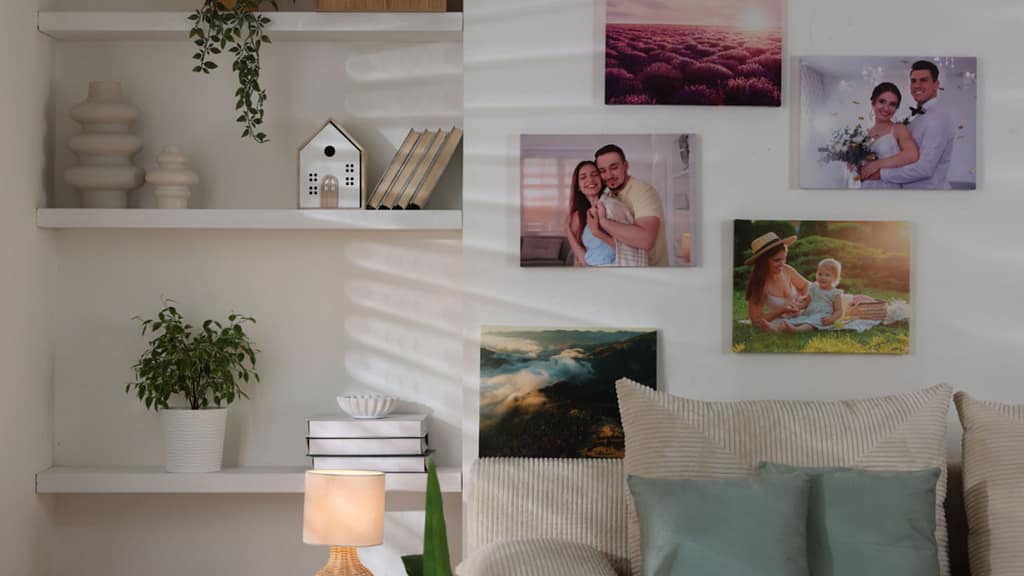 personal photos and decor on shelves before depersonalizing and decluttering a home for sale