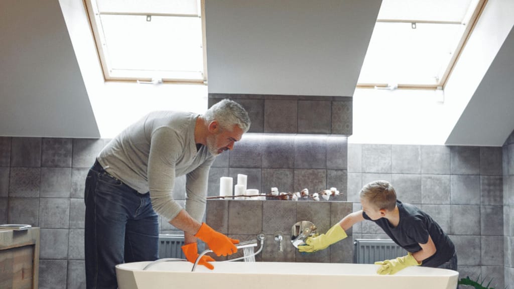 cleaning a bathtub during deep cleaning a house