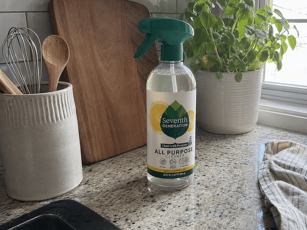 Seventh Generation All Purpose Cleaning Spray Lemon Chamomile scent Surface Cleaner Cuts Grease 23 oz, Method vs Seventh Generation